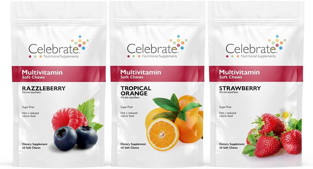 Celebrate Vitamins Bariatric Multivitamin Soft Chews - Berry/Strawberry/Orange - 180ct - Sugar & Gluten Free - Gastric Bypass & Sleeve Gastrectomy Supplement