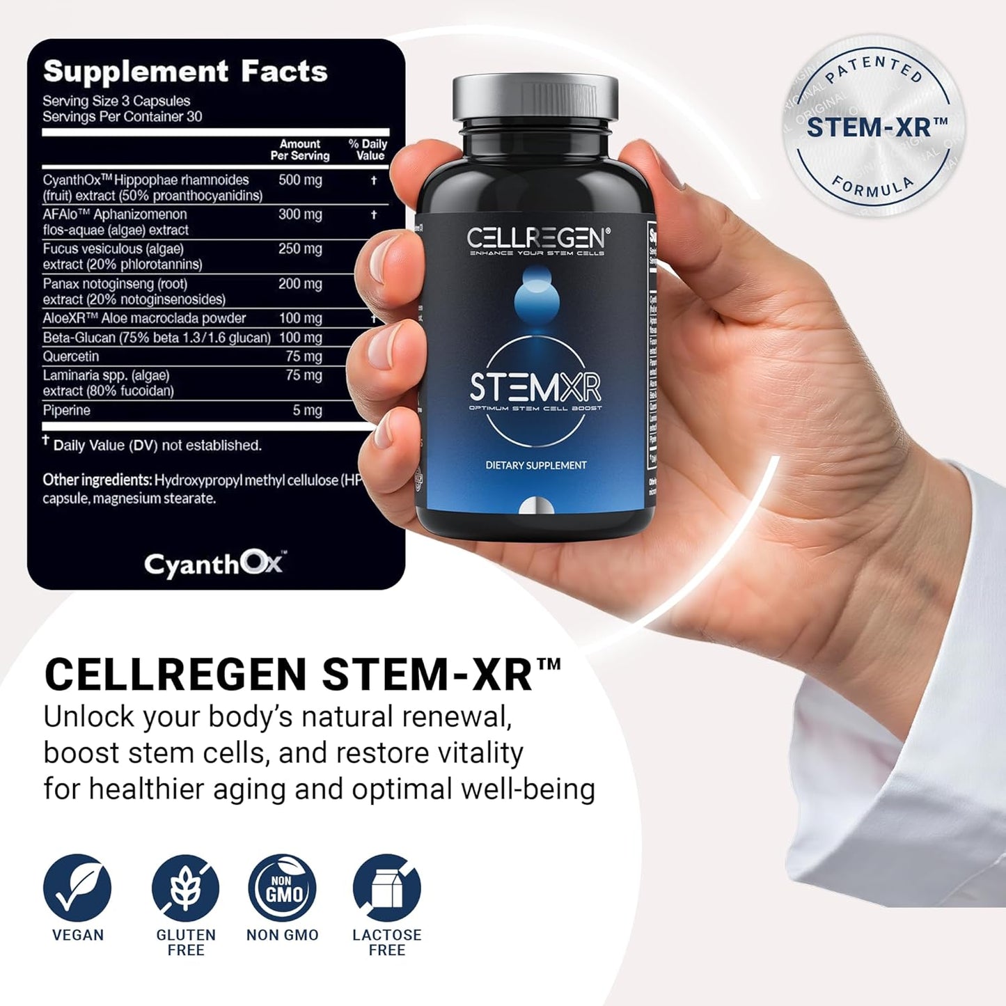 Cellregen StemXR: Stem Cell Activator & Enhancer for Longevity and Vitality - Blue Green Algae Supplement - 90 Capsules