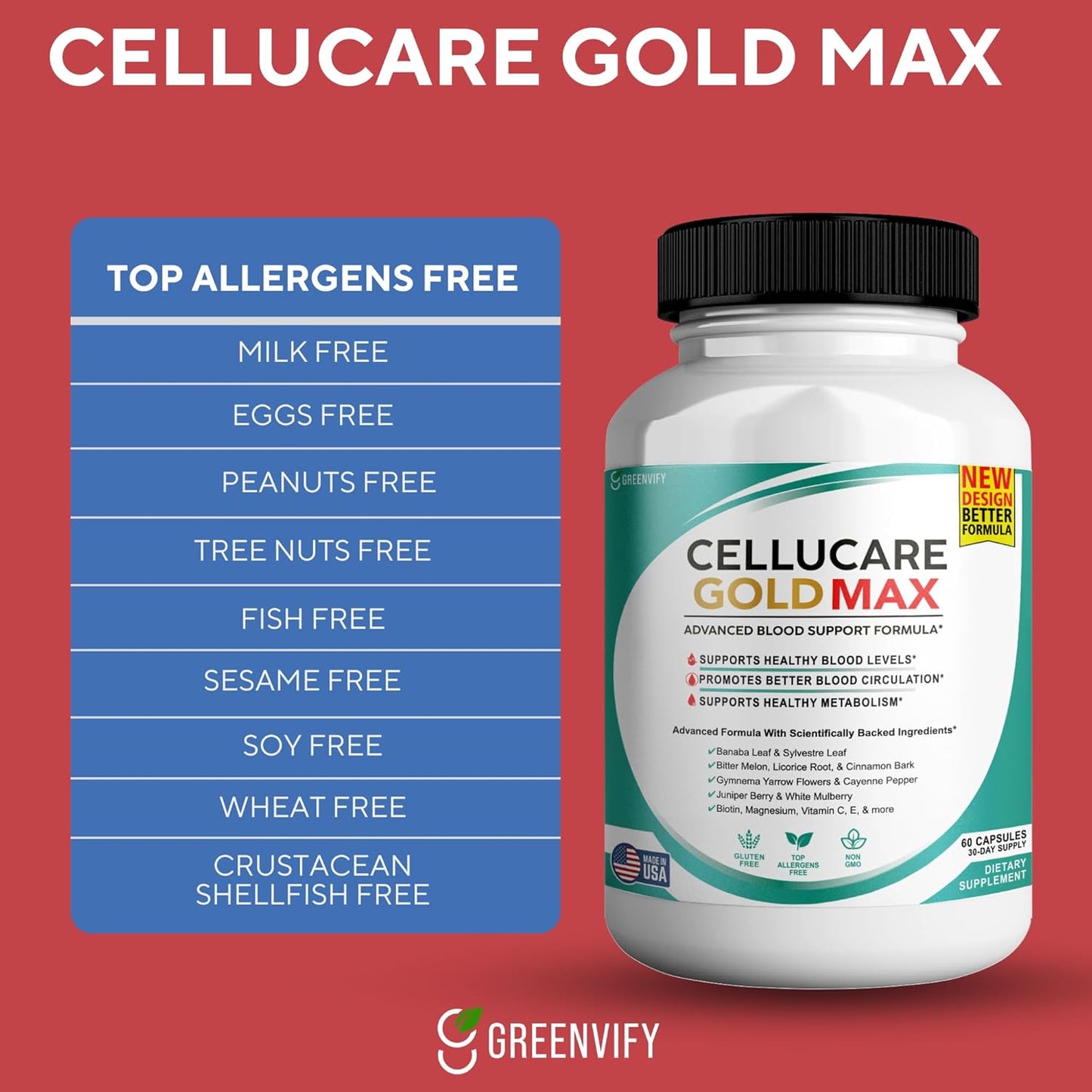 Cellucare Gold Max Pills - Advanced Blood Support Formula Supplement with 120 Capsules - Maximum Strength Natural Formula for Blood Support