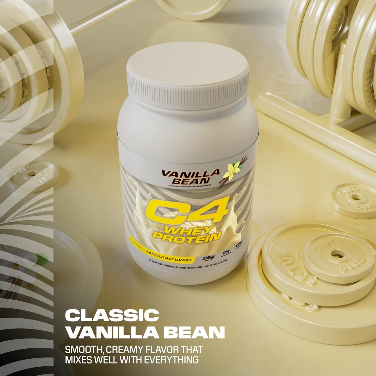 Cellucor C4 Vanilla Bean Whey Protein Powder - 25g Protein, 0g Sugar, 130 Calories, Muscle Recovery Support, 66 Servings