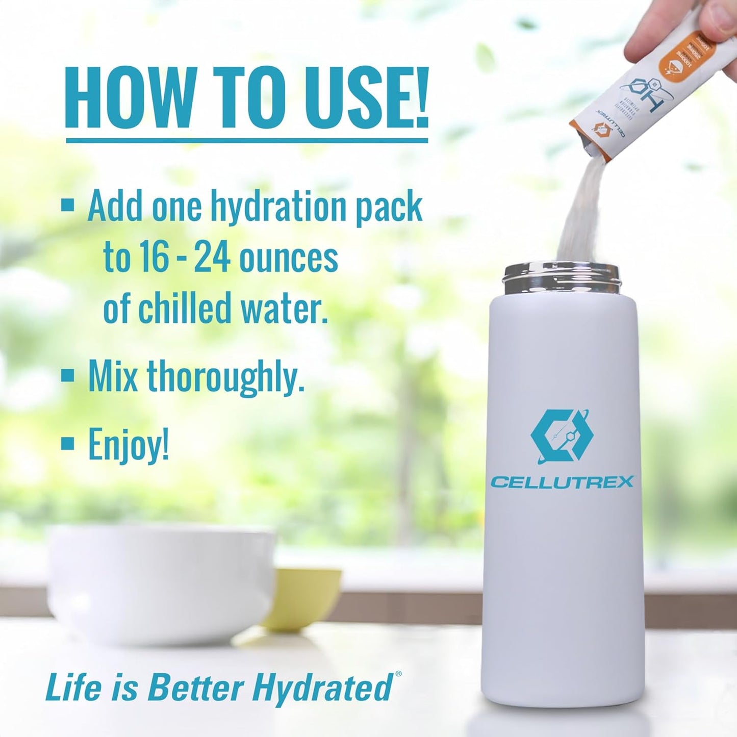 Cellutrex® H2O Electrolytes Lemon Lime Powder Drink Mix - Zero Sugar, Non-GMO, Natural Salt for Workouts & Travel - 20 Stick Packs
