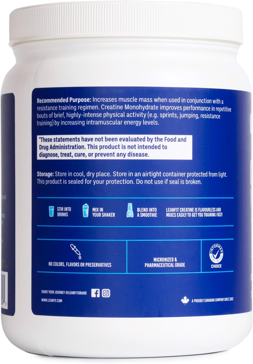 Certified LeanFit Sport Creatine Monohydrate Powder - Unflavored, Micronized & Pharmaceutical Grade, Gluten-Free & Vegan - 5g Creatine Per Serving, 100 Servings, 17.64oz Tub