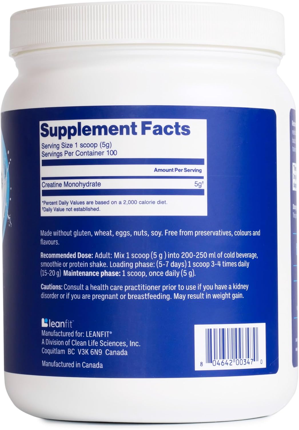 Certified LeanFit Sport Creatine Monohydrate Powder - Unflavored, Micronized & Pharmaceutical Grade, Gluten-Free & Vegan - 5g Creatine Per Serving, 100 Servings, 17.64oz Tub