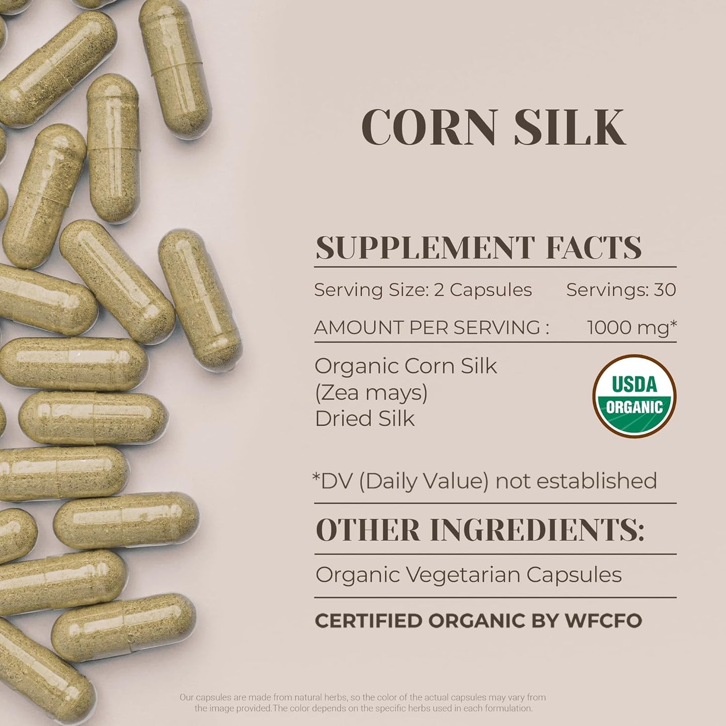 Certified Organic Corn Silk Capsules - High-Potency Vegetarian Supplement (60 Capsules)