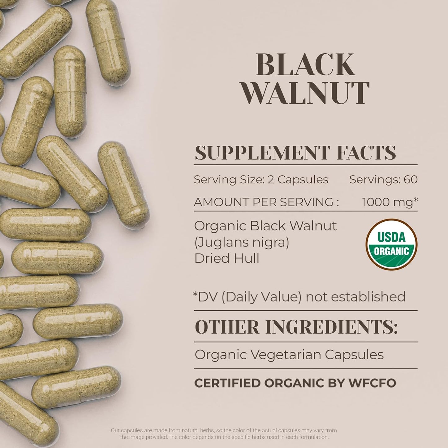Certified Organic Garden Organics Black Walnut Supplement - 120 Capsules