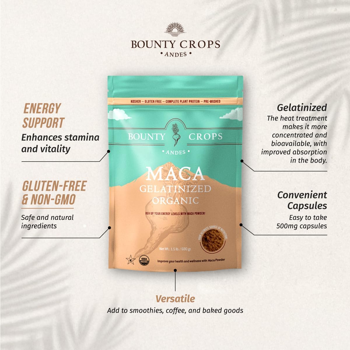 Certified Organic Gelatinized Maca Powder 24 Oz Bag - Energy & Vitality Booster, Peruvian Superfood - Non-GMO & Gluten-Free - 1.5 lb (680g)