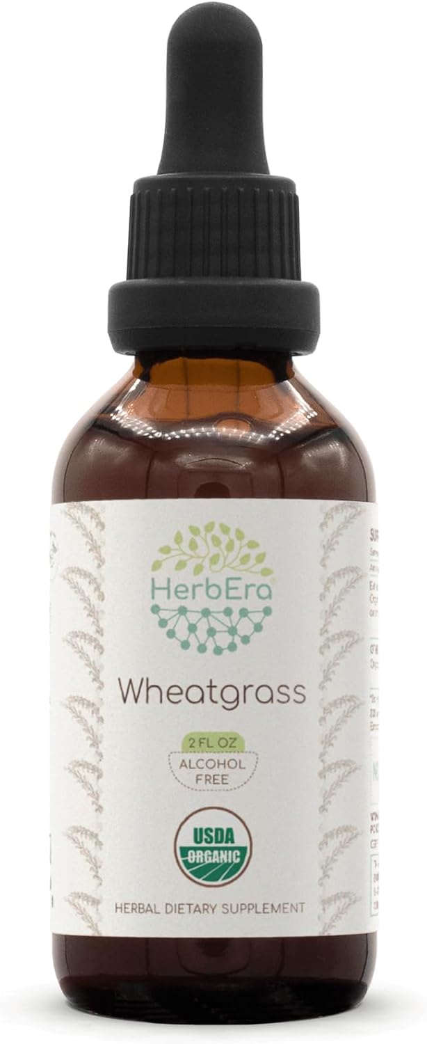 Certified Organic HerbEra Wheatgrass Tincture | Alcohol-Free High-Potency Herbal Drops, Liquid Supplement (2 oz)