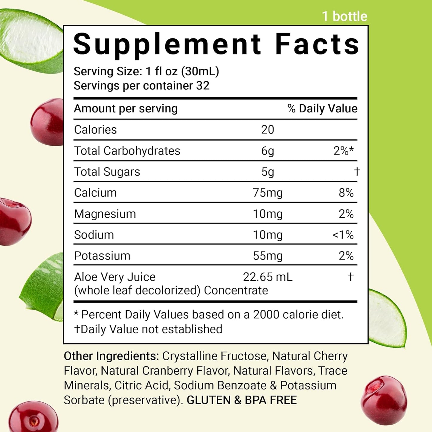 Certified Organic Whole Leaf Aloe Vera Juice with Trace Minerals - Cherry Berry Flavor, 32 oz (2-Pack)