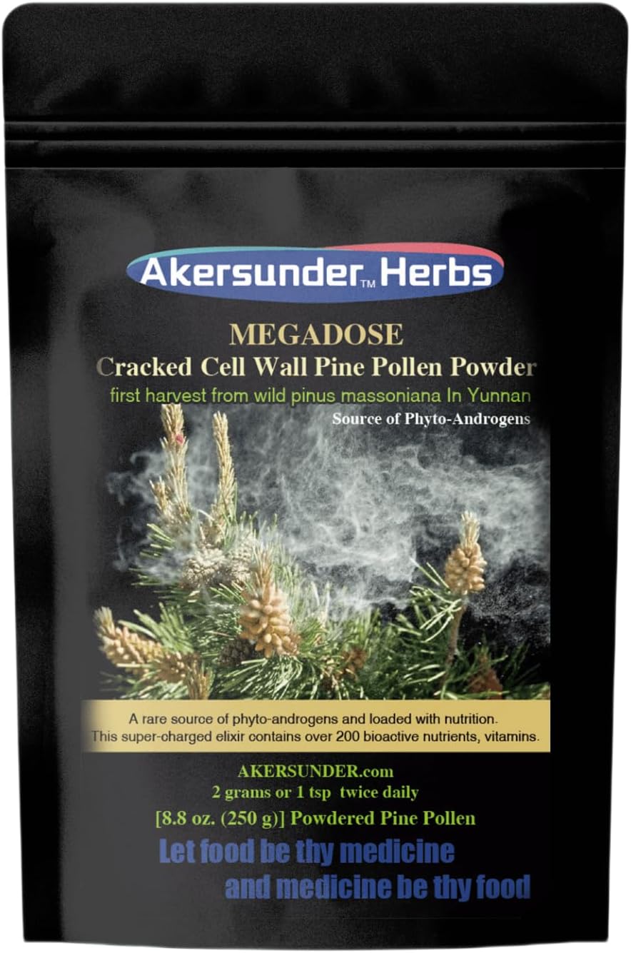 Certified Organic Wild Pine Pollen Powder 250g with Broken Cell Wall - Akersunder Shell, Raw & Cracked