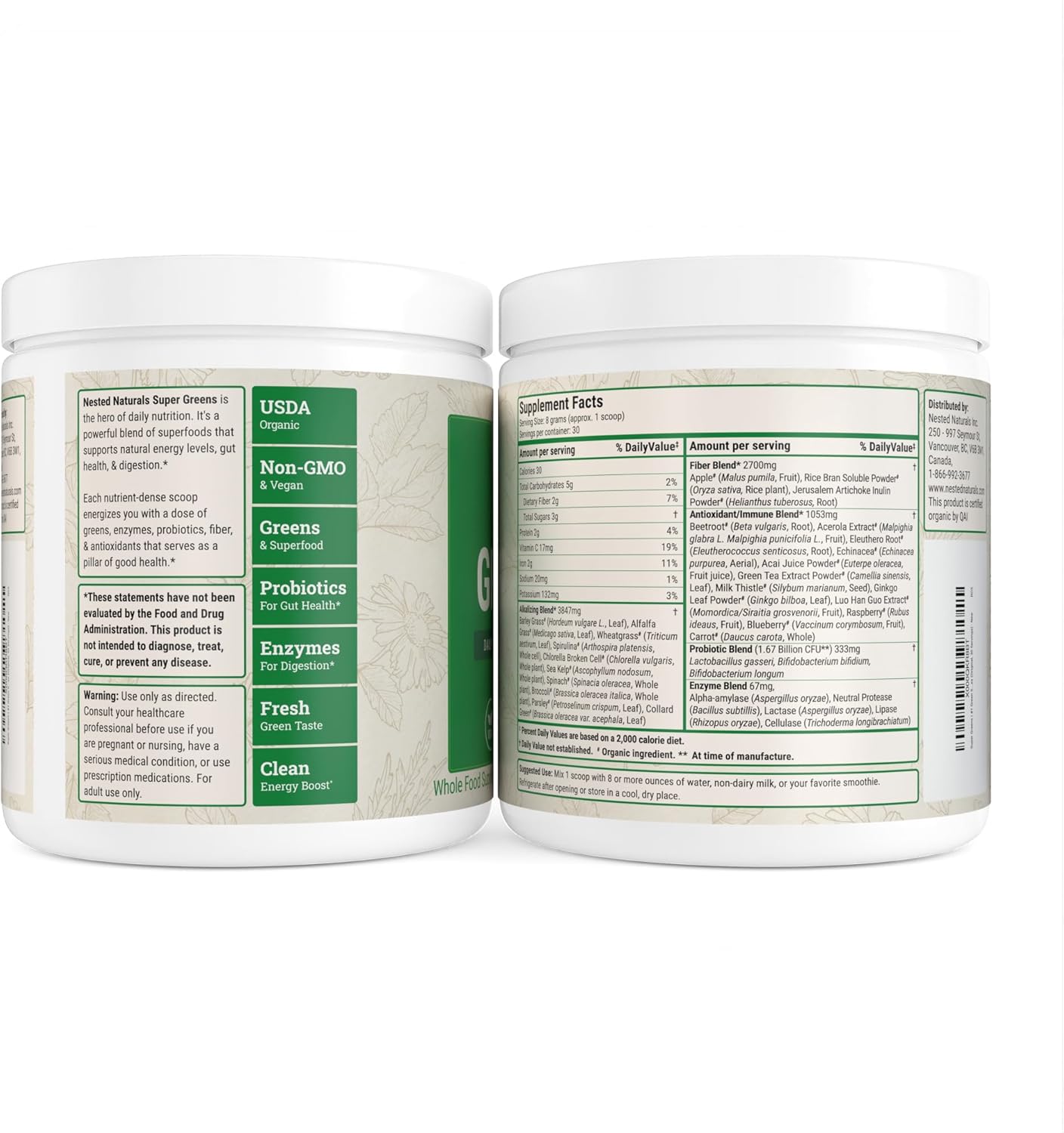 Certified USDA Organic Super Greens Daily Superfood Powder with 20+ Whole Foods, Probiotics, Fiber & Enzymes - Original Flavour, 30 Servings