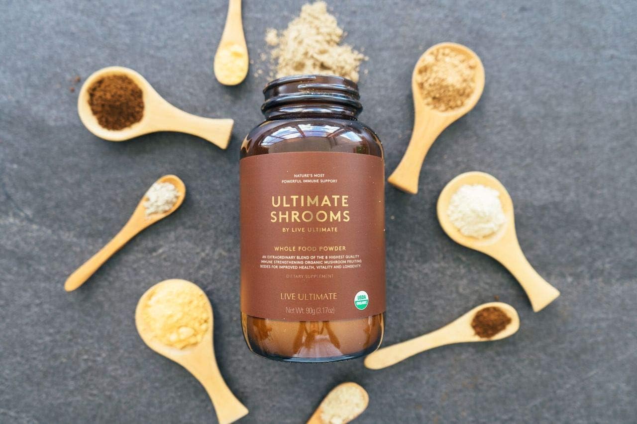 Certified USDA Whole Food Mushroom Extract Powder with Chaga, Cordyceps, Reishi - Natural Energy, Immune Support, Detox - 8 Organic Mushrooms