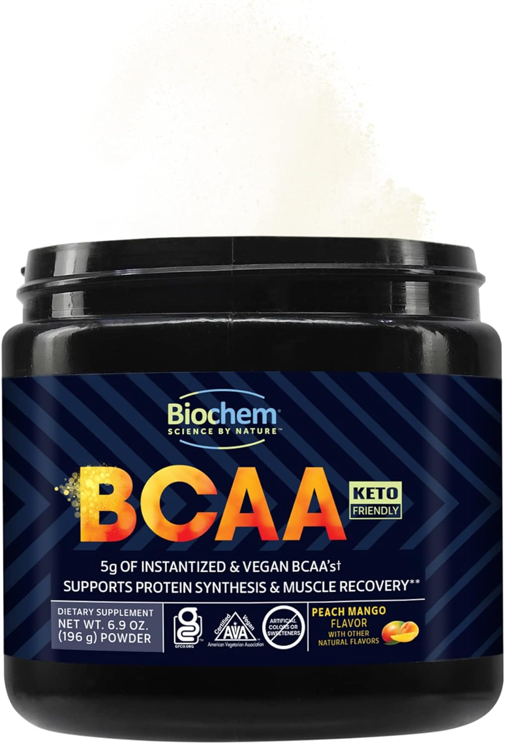Certified Vegan Peach Mango BCAA Powder for Muscle Recovery & Hydration - 30 Servings, 5g Amino Acids, Gluten Free & Keto Friendly