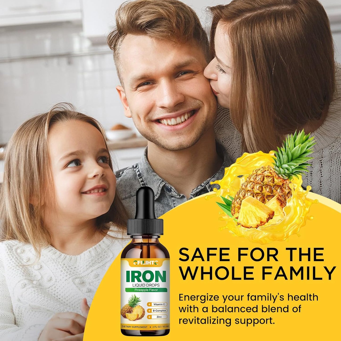 CFILIHTC Liquid Iron Supplement for Women Men & Kids - Natural Pineapple Flavor - Vegan - 2 Fl Oz - Multivitamin Iron Drops with Folate, Vitamin C, B6, B12, Zinc for Anemia, Iron Deficiency, Blood Builder & Energy Booster