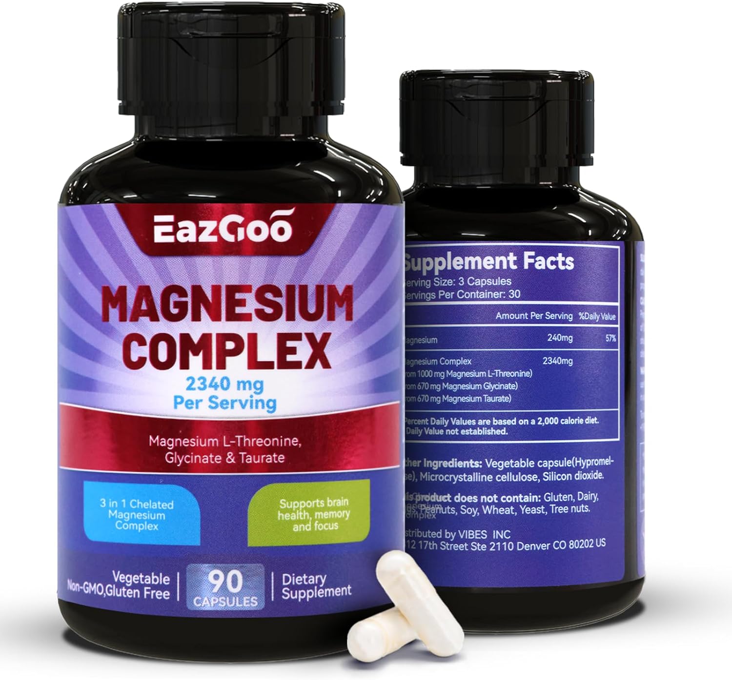 Chelated Magnesium Complex 2340mg - Supports Relaxation & Brain Health - 180 Veggie Capsules