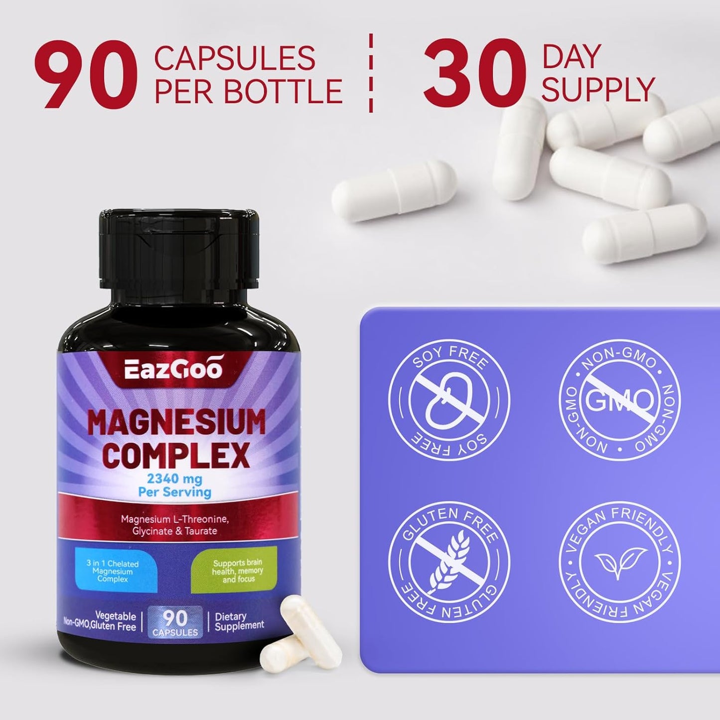 Chelated Magnesium Complex 2340mg - Supports Relaxation & Brain Health - 180 Veggie Capsules