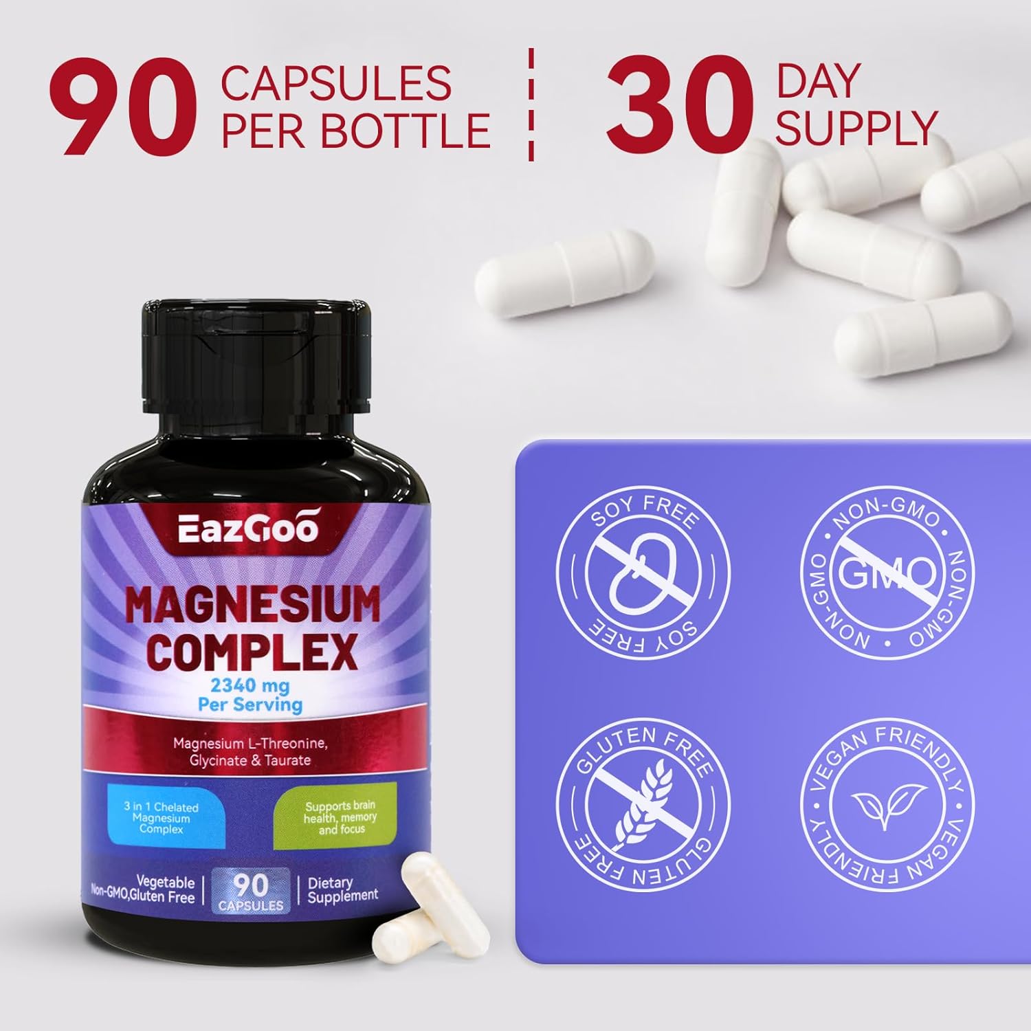 Chelated Magnesium Complex 2340mg - Supports Relaxation & Brain Health - 180 Veggie Capsules