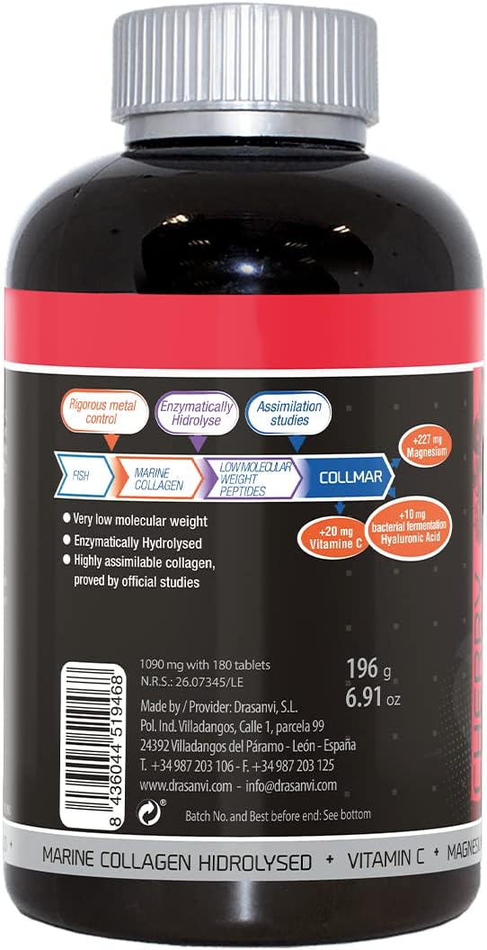 Cherry Flavored Drasanvi Collmar Marine Collagen Capsules with Magnesium - Supports Bone and Muscle Health - Hyaluronic Acid & Vitamin C for Normal Conditions
