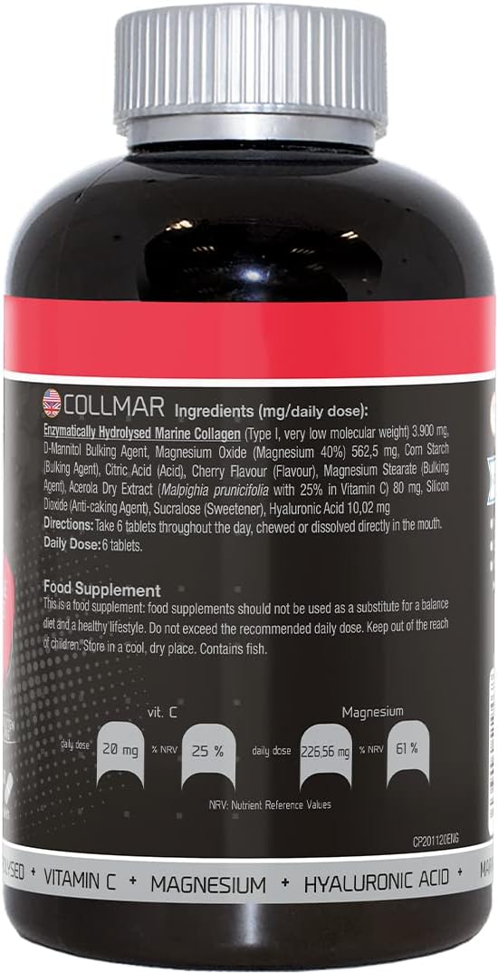 Cherry Flavored Drasanvi Collmar Marine Collagen Capsules with Magnesium - Supports Bone and Muscle Health - Hyaluronic Acid & Vitamin C for Normal Conditions