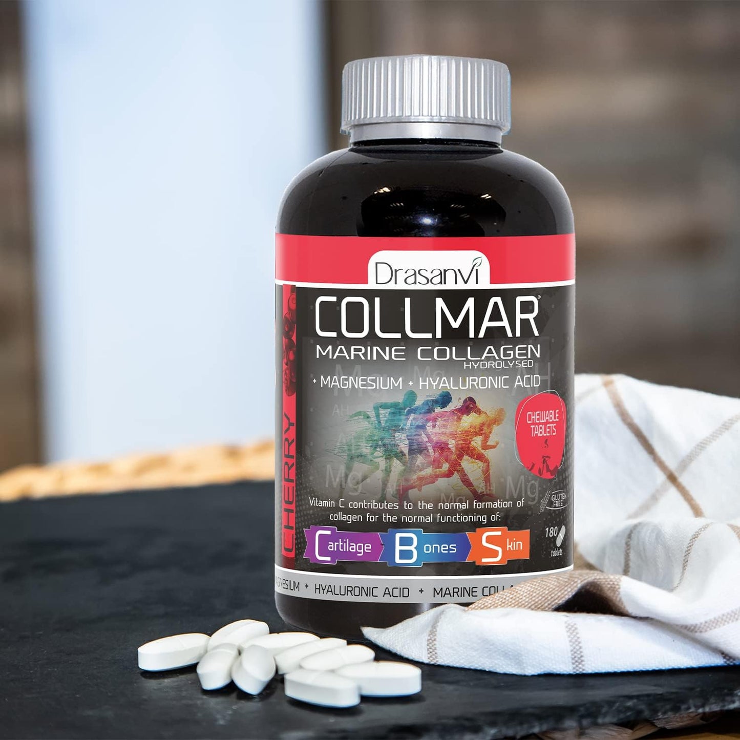 Cherry Flavored Drasanvi Collmar Marine Collagen Capsules with Magnesium - Supports Bone and Muscle Health - Hyaluronic Acid & Vitamin C for Normal Conditions