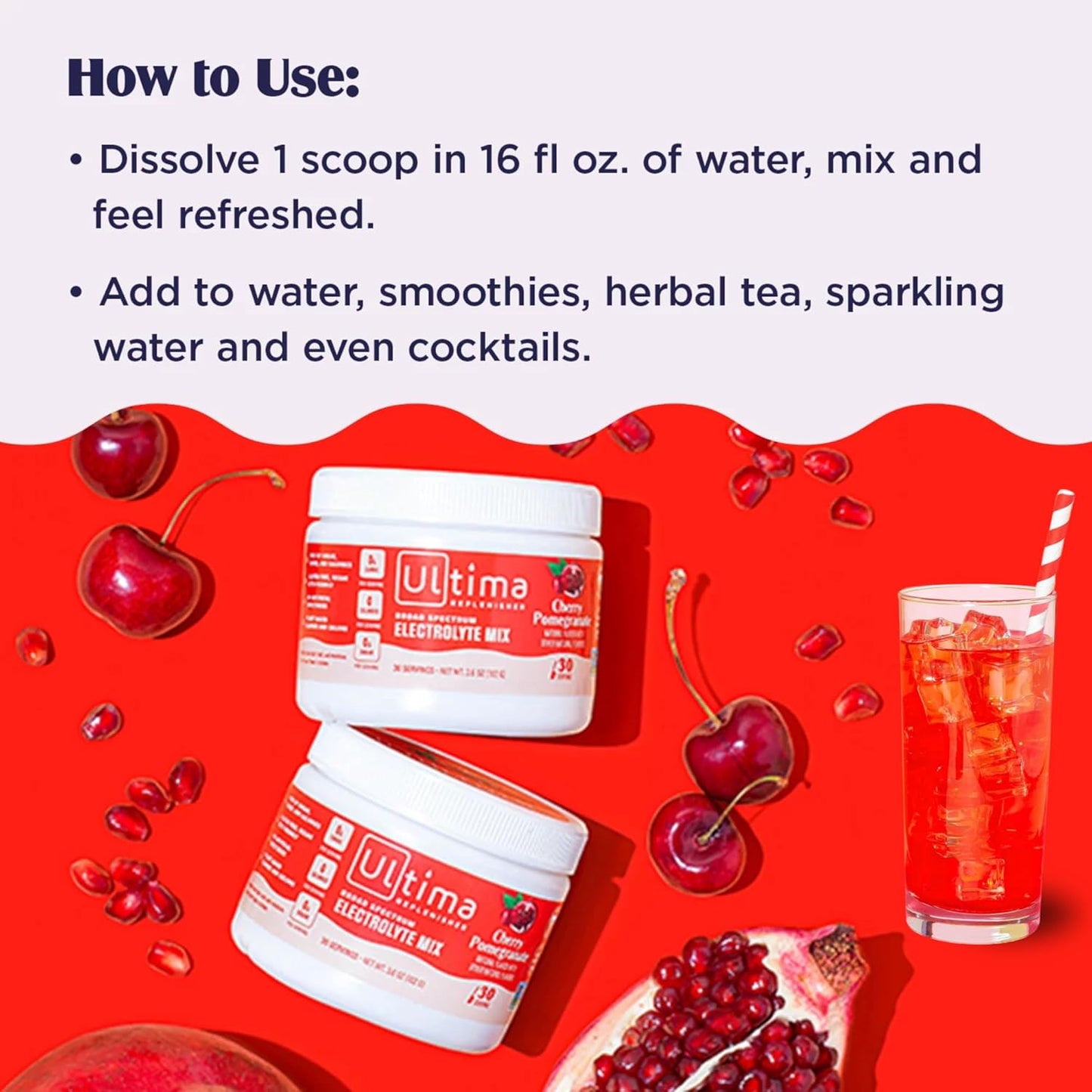 Cherry Pomegranate Electrolyte Drink Mix - 60 Servings, Daily Replenisher Powder Box - Nature Vista