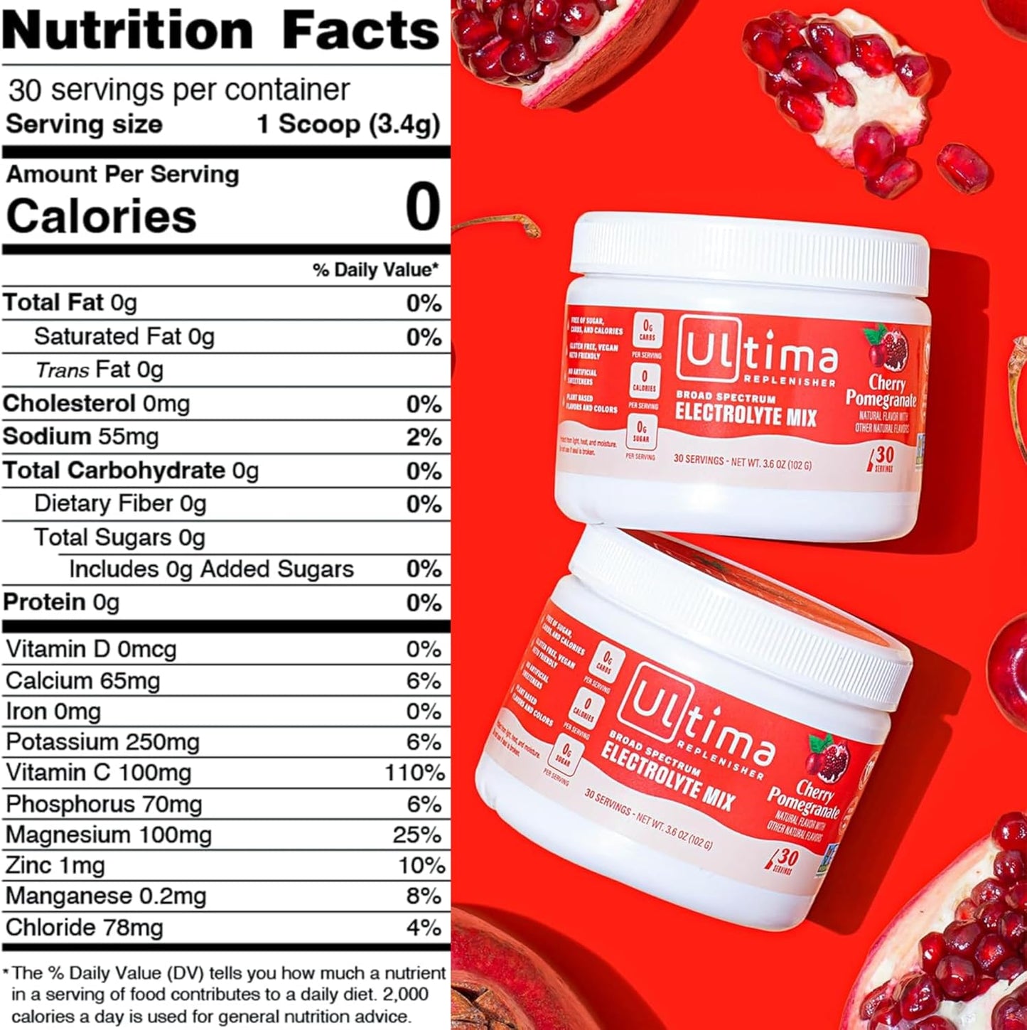 Cherry Pomegranate Electrolyte Drink Mix - 60 Servings, Daily Replenisher Powder Box - Nature Vista
