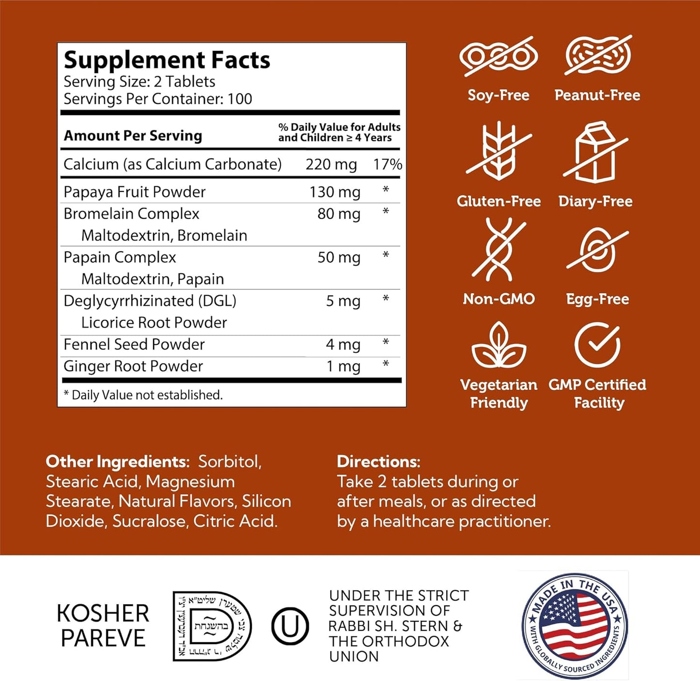 Chewable Fruit-Based Digestive Enzymes for Digestion Health - Zahler AfterMeals Enzymes with Papaya & Pineapple - Kosher & Gluten Free (100 Tablets)