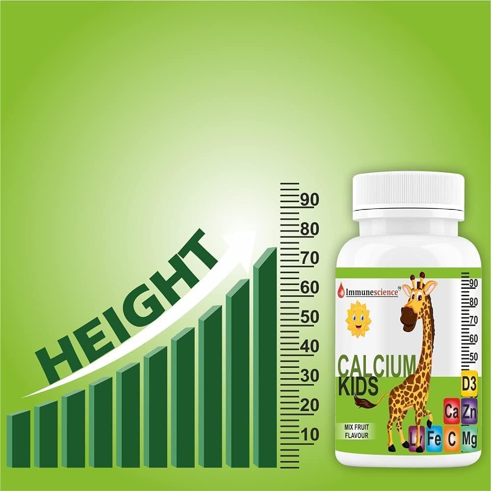 Chewable Kids Calcium Supplement with Vitamin D3, Magnesium, Zinc, and Vitamin C - 60 Tablets for Bone Health and Growth