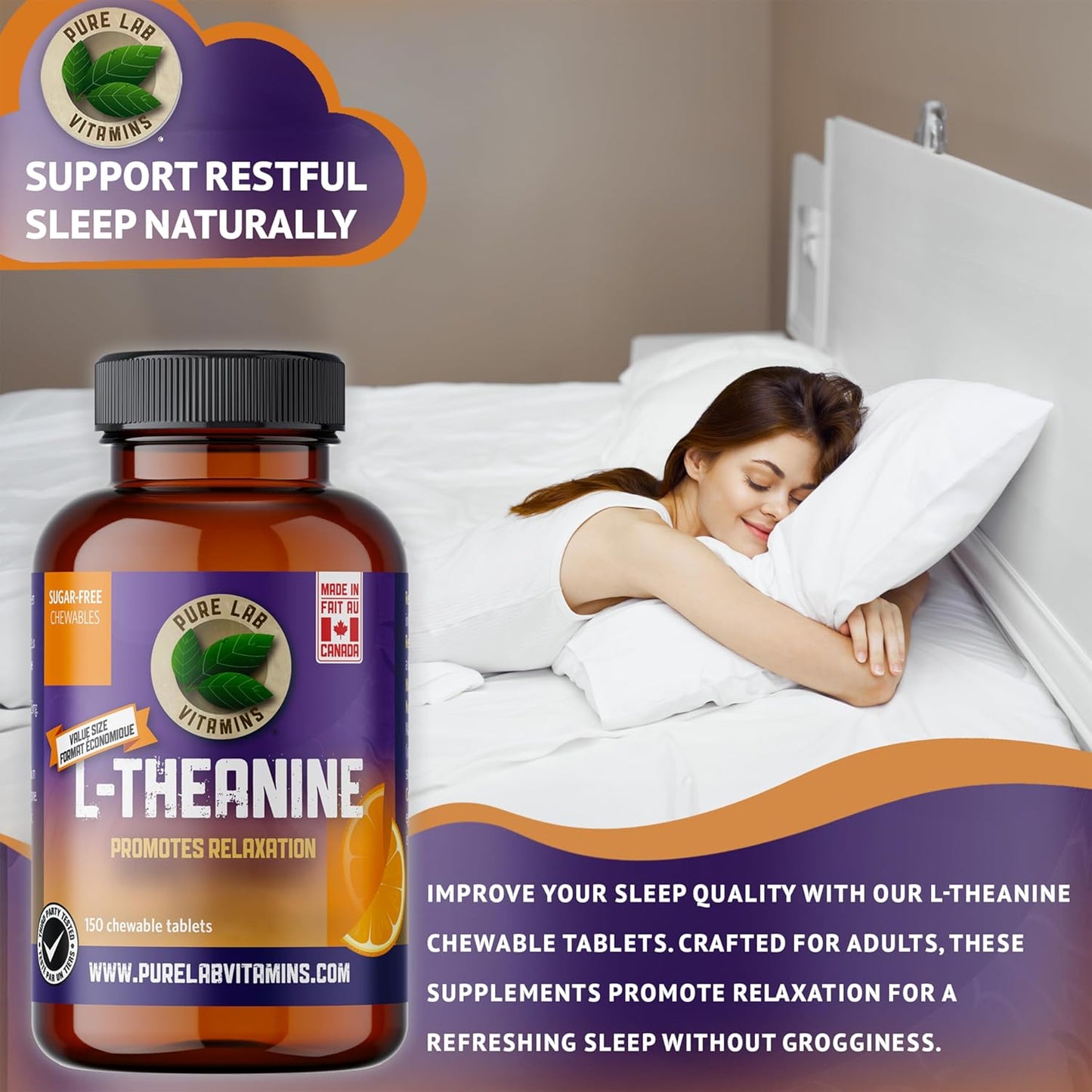 Chewable L-Theanine Supplement for Relaxation, Sleep, Mood, Memory, and Focus - 150 Tablets - Enhances Sleep Quality