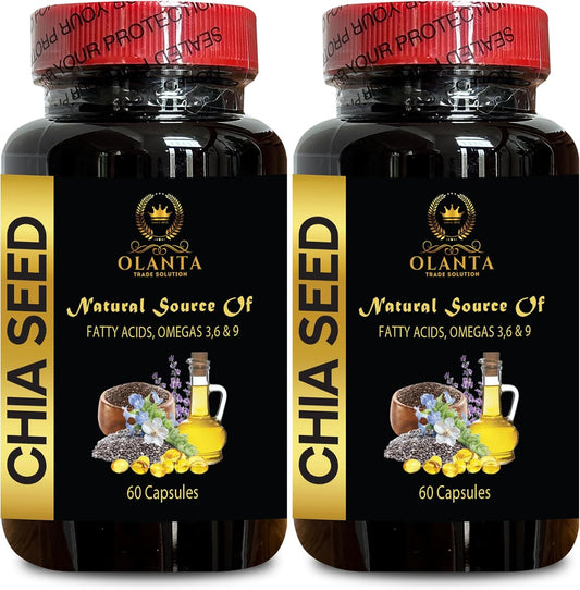 Chia Seed Extract Pills - Digestive Supplements for Bodybuilding, Omega-3 Source - 2 Bottles 120 Capsules