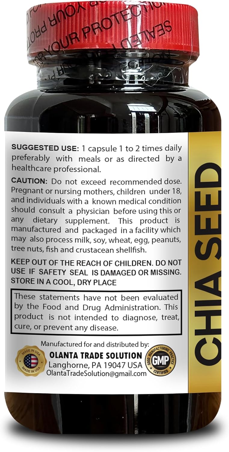 Chia Seed Extract Pills - Digestive Supplements for Bodybuilding, Omega-3 Source - 2 Bottles 120 Capsules
