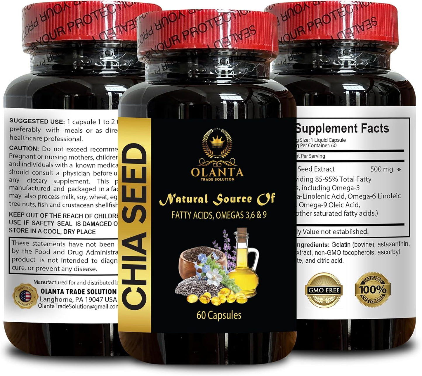 Chia Seed Extract Pills - Digestive Supplements for Bodybuilding, Omega-3 Source - 2 Bottles 120 Capsules