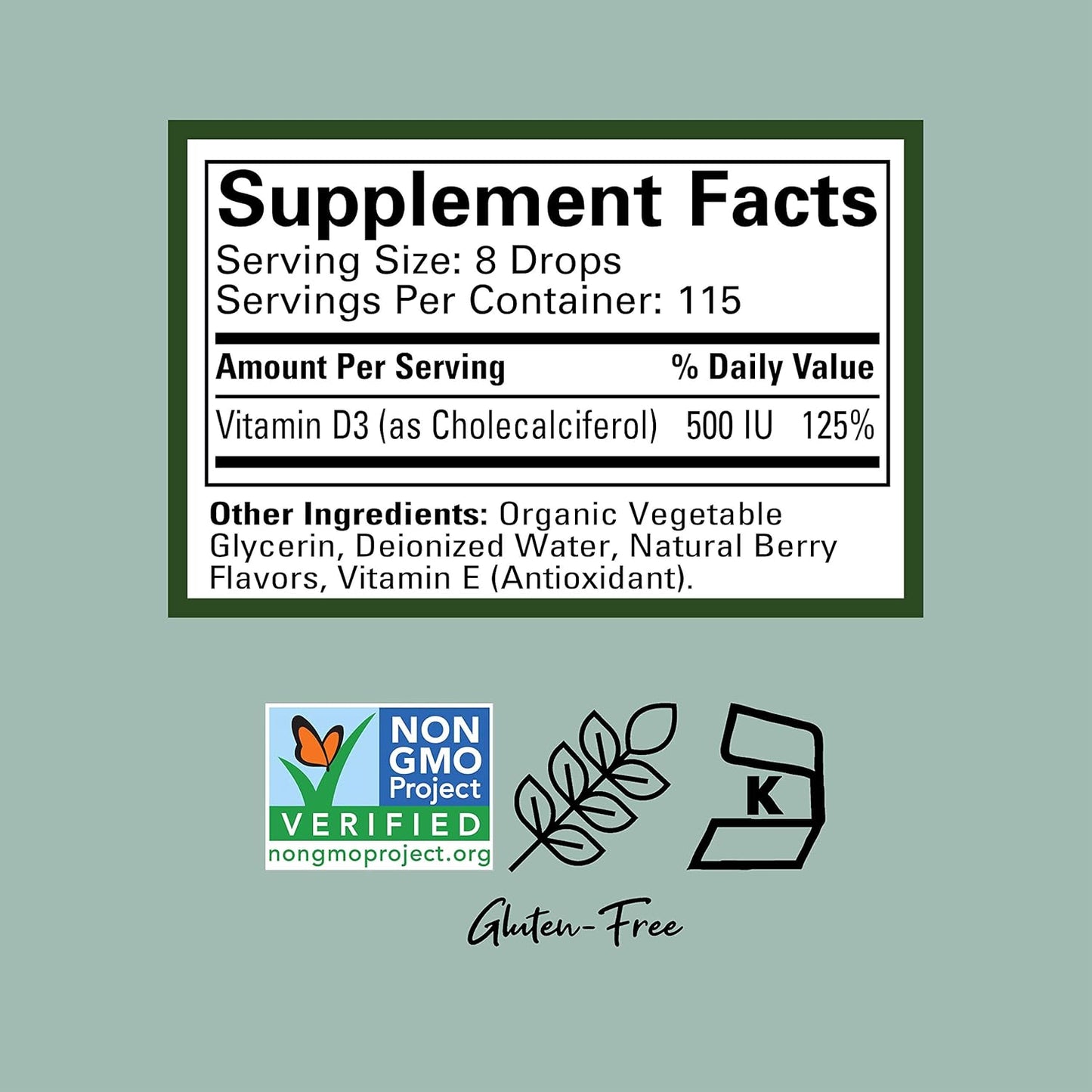 ChildLife Essentials Vitamin D3 Drops - Berry Flavored Supplement for Kids, Immune & Bone Health Support, Non-GMO, All-Natural, 500 IU (12.5 mg), 1 oz