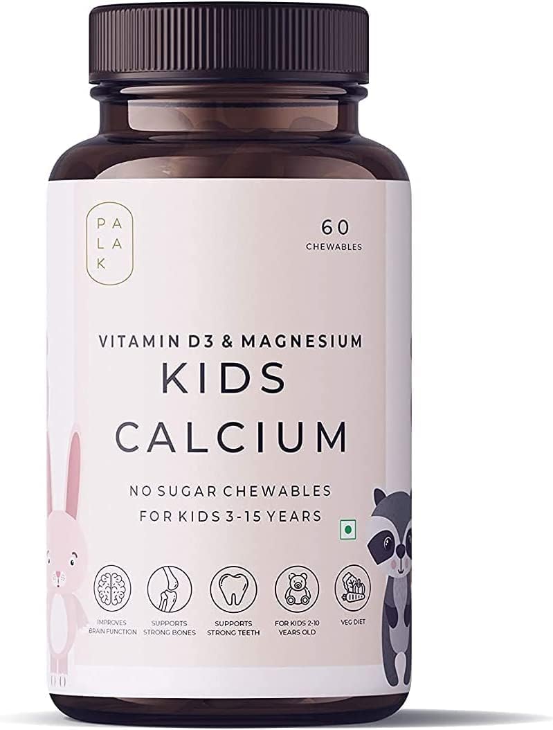 Children's Chewable Calcium Supplement with Vitamin D3, K2, and Magnesium - No Sugar - 60 Chewables