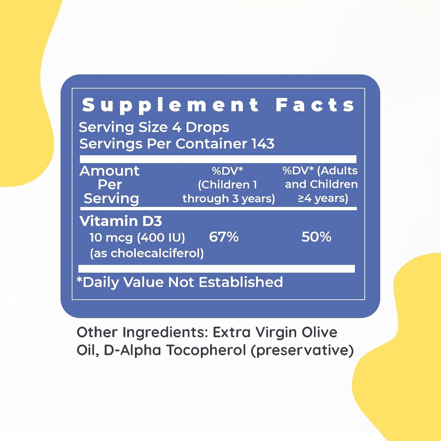 Children's Liquid Vitamin D3 Drops - 400 IU Per Serving - Supports Brain Development - 0.43 fl oz