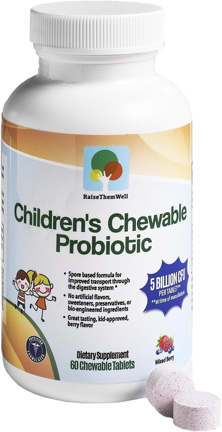 Children's Probiotic Chewable Tablets for Gut Health - Mixed Berry Flavor, 60 Servings