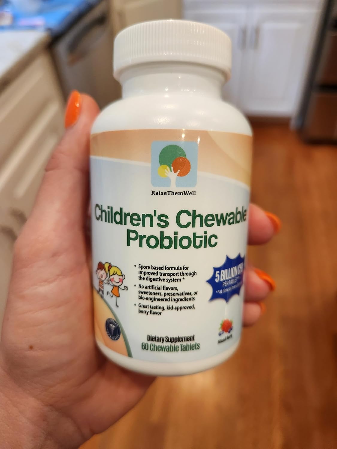 Children's Probiotic Chewable Tablets for Gut Health - Mixed Berry Flavor, 60 Servings