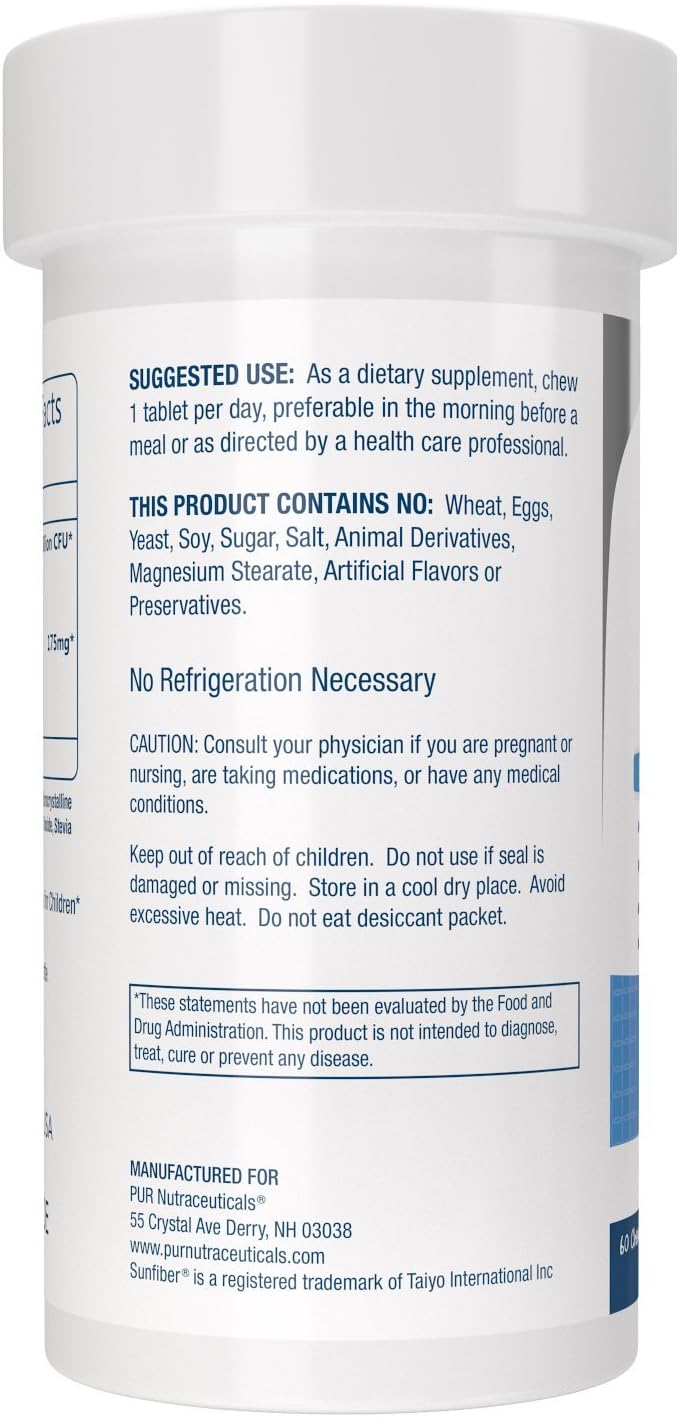 Children's Probiotics + Prebiotics Chewable Tablets - 60 Count - 6 Billion CFUs - 2 Month Supply - Sunfiber® & FOS for Enhanced Effectiveness - All Natural - Made in USA