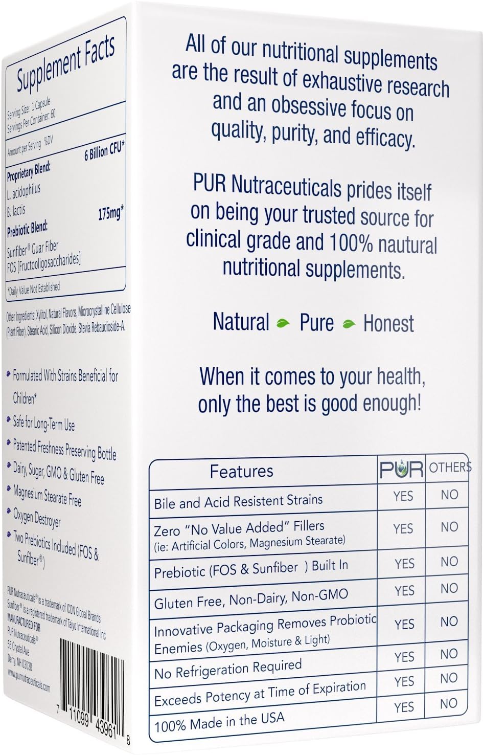 Children's Probiotics + Prebiotics Chewable Tablets - 60 Count - 6 Billion CFUs - 2 Month Supply - Sunfiber® & FOS for Enhanced Effectiveness - All Natural - Made in USA