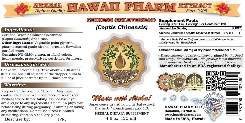 Chinese Goldthread Liquid Extract & Root Powder Tincture Supplement 8 oz - Hawaii Pharm