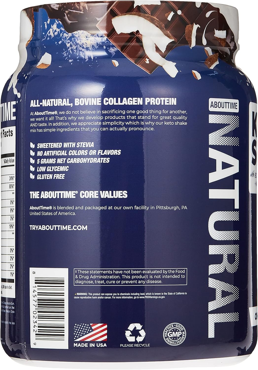 Chocolate Coconut Keto Shake with Bovine Collagen & MCTs - 19g Fat, 11g Protein, 5g Net Carbs - 1lb Jar