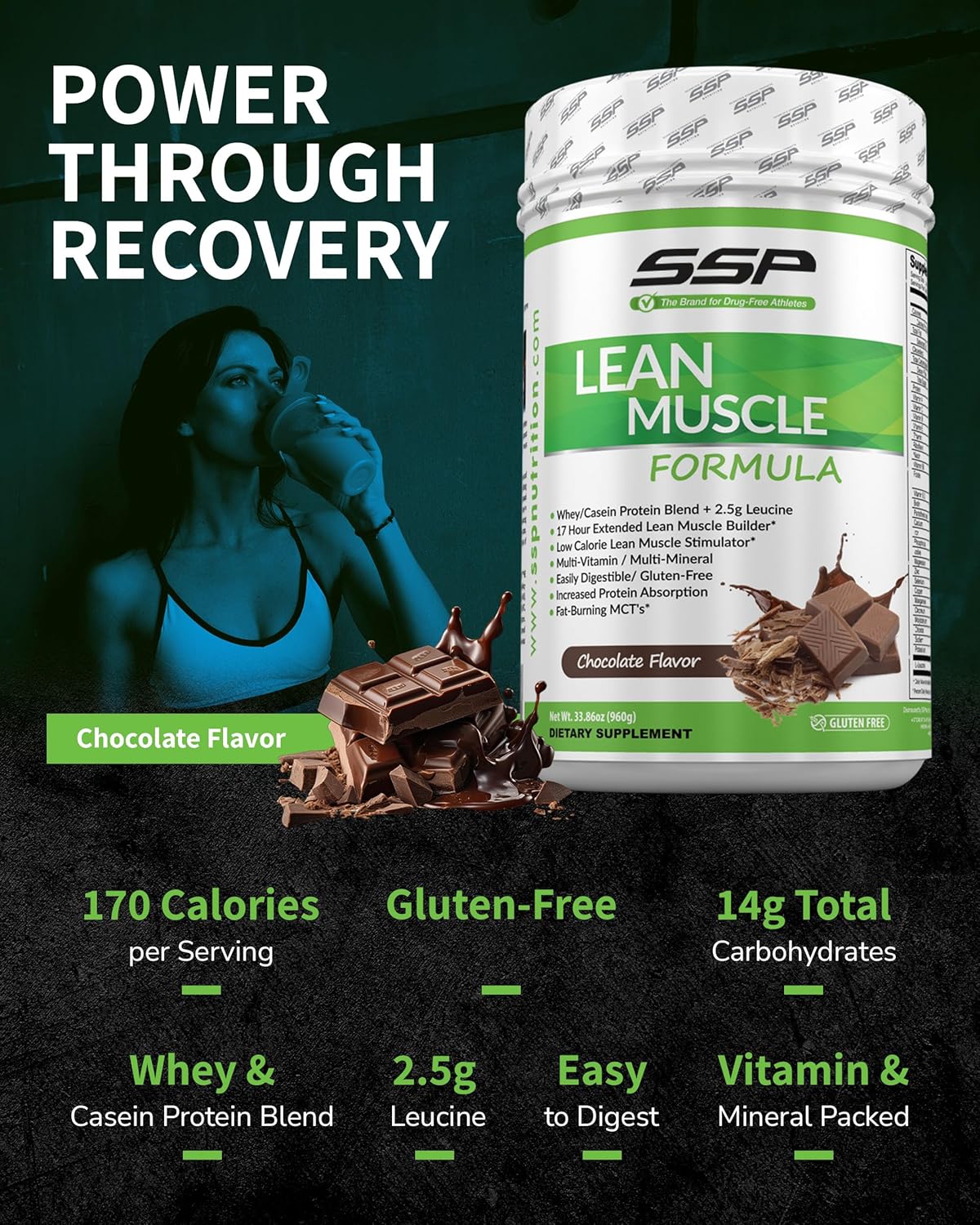 Chocolate Meal Replacement with Whey Isolate, Casein, Leucine & MCT - Low-Calorie Protein for Lean Muscle