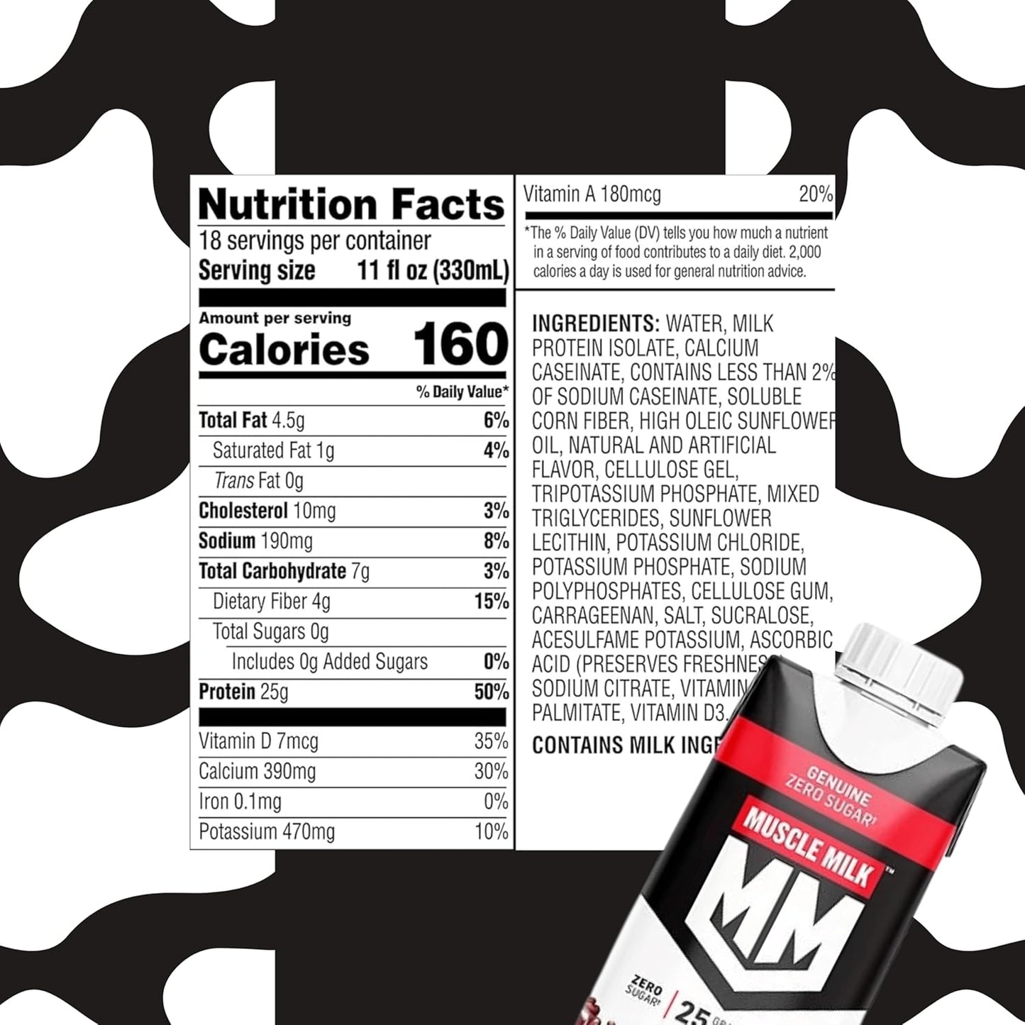 Chocolate Muscle Milk Protein Shake with 25g Protein, Zero Sugar, Vitamins, Fiber - 8 Pack of 11 Fl Oz Genuine Protein Shakes