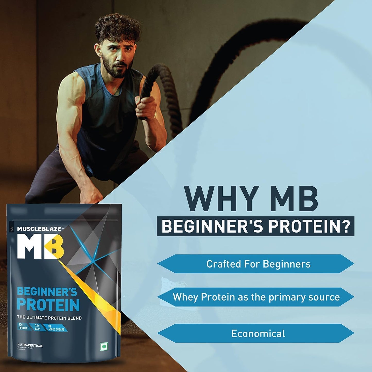 Chocolate Whey Protein Powder for Beginners - 500g - No Added Sugar - Enhances Muscle Recovery and Strength