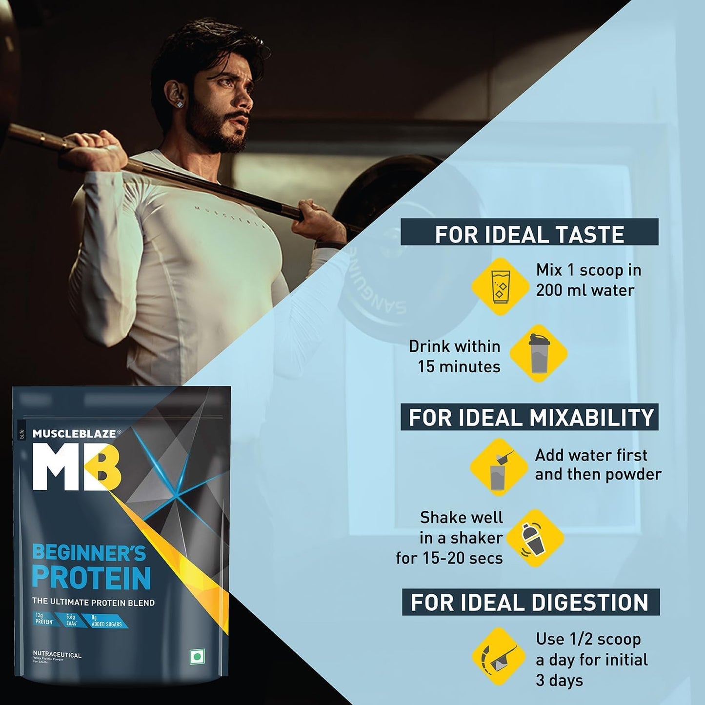 Chocolate Whey Protein Powder for Beginners - 500g - No Added Sugar - Enhances Muscle Recovery and Strength