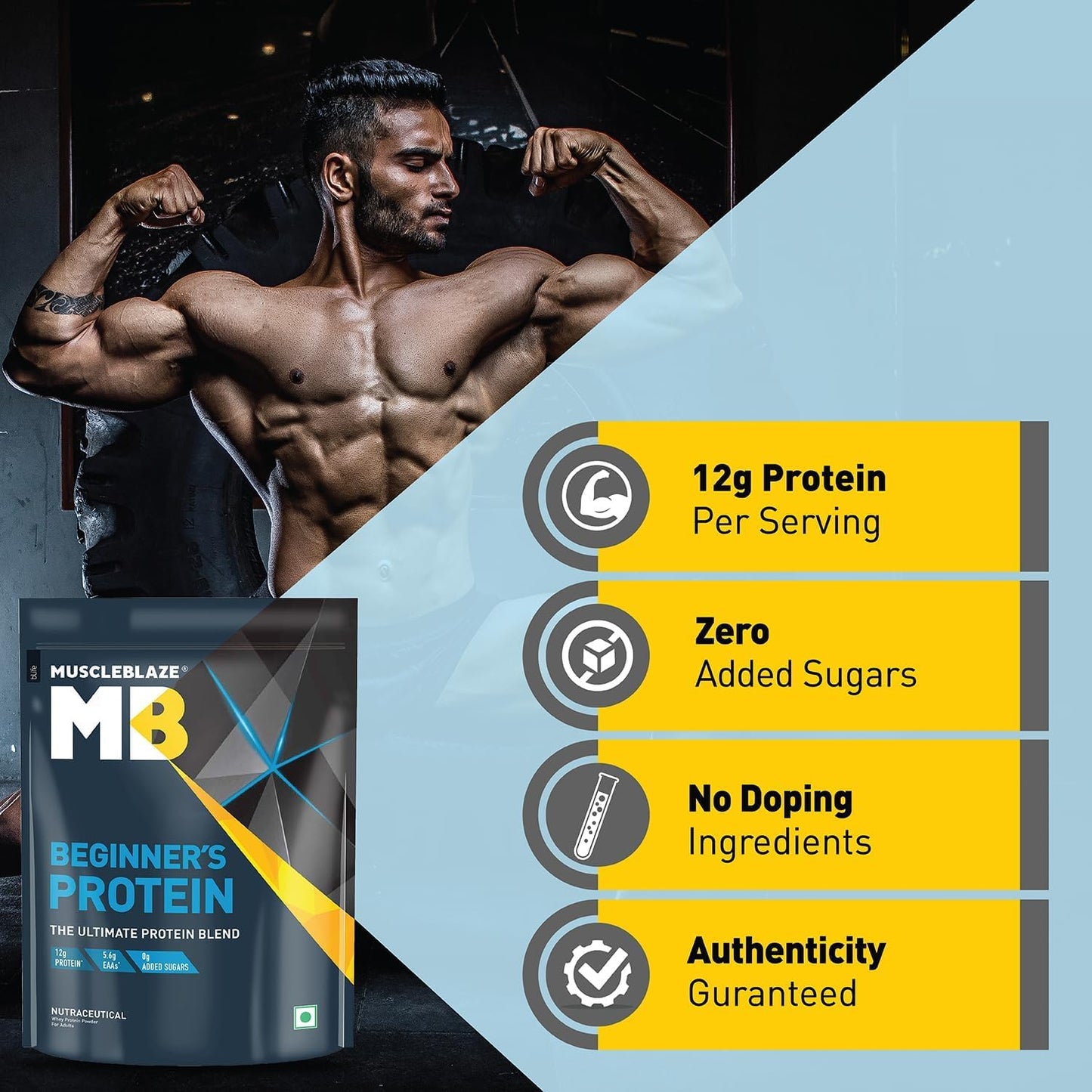 Chocolate Whey Protein Powder for Beginners - 500g - No Added Sugar - Enhances Muscle Recovery and Strength