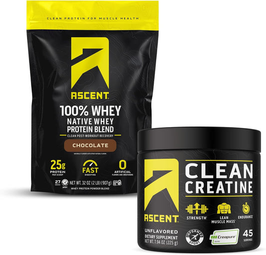 Chocolate Whey Protein Powder & Unflavored Creatine Monohydrate Combo Pack - 2 lb & 45 Servings