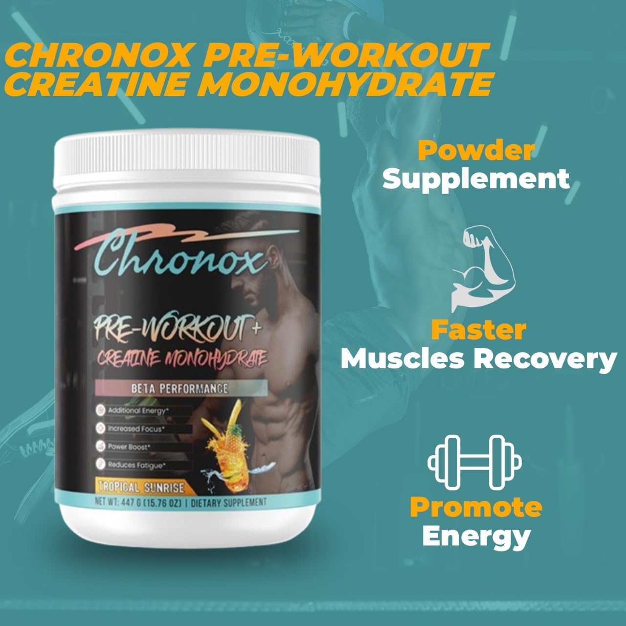Chronox Whey Isolate Protein Powder Pineapple Flavor - Pre-Workout & Mass Gainer with Creatine Monohydrate - Ideal Pre-Workout for Men and Women - 447 gm