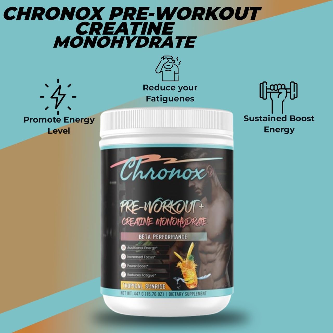 Chronox Whey Isolate Protein Powder Pineapple Flavor - Pre-Workout & Mass Gainer with Creatine Monohydrate - Ideal Pre-Workout for Men and Women - 447 gm