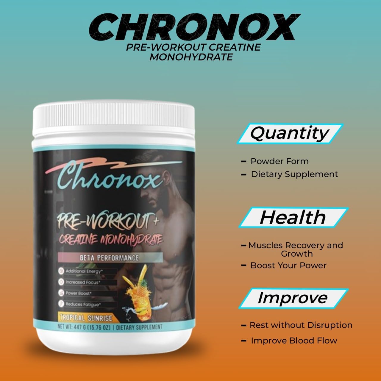 Chronox Whey Isolate Protein Powder Pineapple Flavor - Pre-Workout & Mass Gainer with Creatine Monohydrate - Ideal Pre-Workout for Men and Women - 447 gm