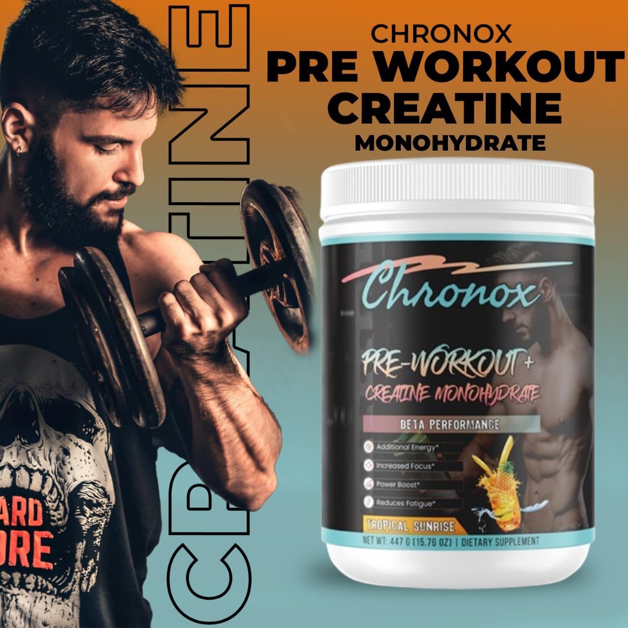 Chronox Whey Isolate Protein Powder Pineapple Flavor - Pre-Workout & Mass Gainer with Creatine Monohydrate - Ideal Pre-Workout for Men and Women - 447 gm